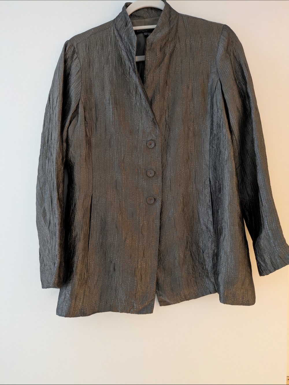 Vintage Eileen Fischer Grey Silk Blazer, Size Small
